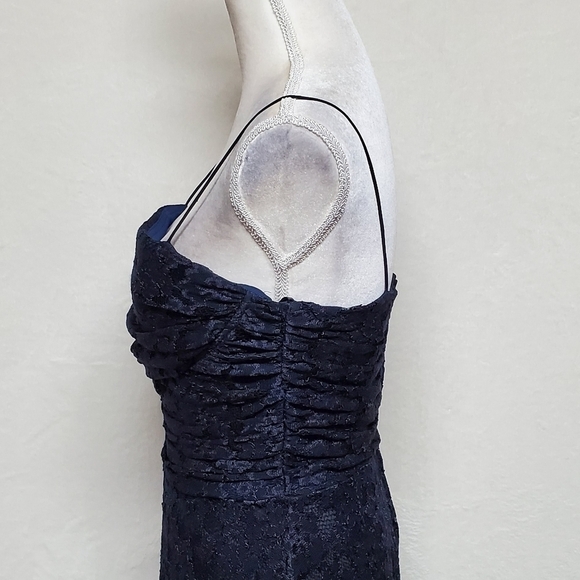 VINTAGE Eliza J Navy Blue Lace A-line Spaghetti Strap Padded Bustier Midi Dress - Picture 9 of 16
